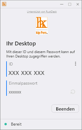Ansicht des Programmfensters der Fernwartungssoftware